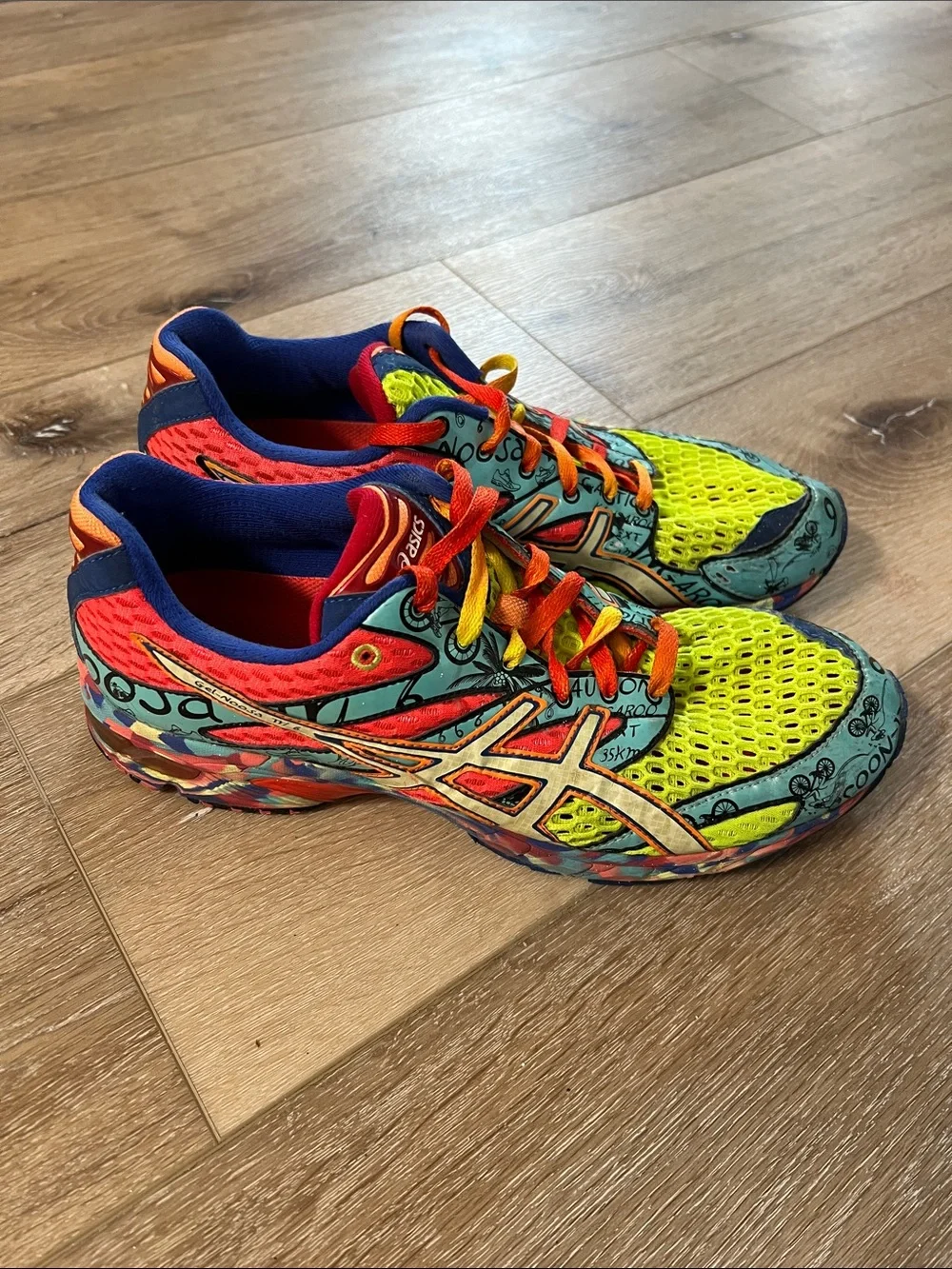 Asics - Gel Noosa Tri 6 Neon Yellow, Blue, Pink Athletic Sneakers, Men’s Size 9